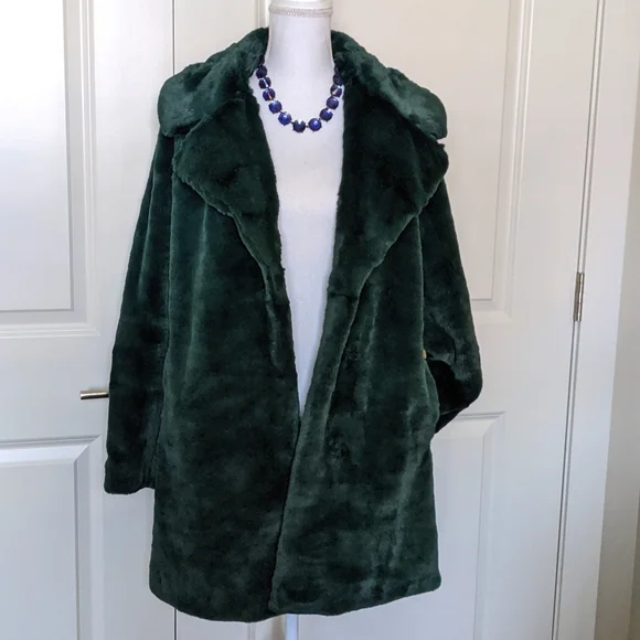 BCBGMAXAZRIA Luxurious Green Faux Rabbit Fur Teddy Coat Mob Wife - Picture 4 of 17